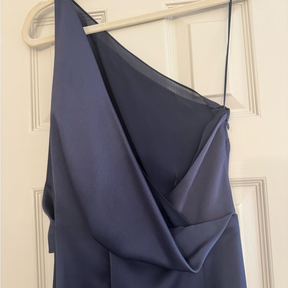Reiss Eden Satin One Shoulder Dress, Navy - Picture 8 of 9